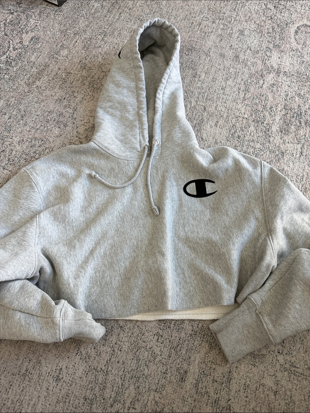 Champion Light Gray Cropped Hoodie with Black Logo